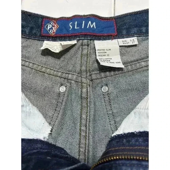 Posted Dark Blue Slim Straight Leg High Rise Jeans Sz 3/4 Waist 27 Wedge Pockets - Picture 11 of 11